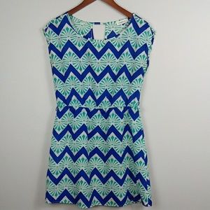 Blue White Green summer print sleeveless dress